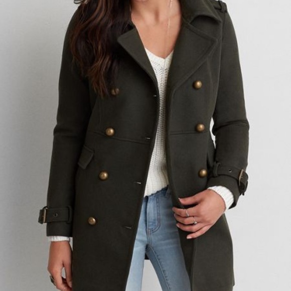 American Eagle Outfitters Jackets & Blazers - American Eagle Green Military Wool Coat